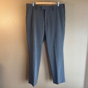 Perry Ellis Mens Slim Fit Dress Pants Charcoal Gray Flat Front Trousers 36x30